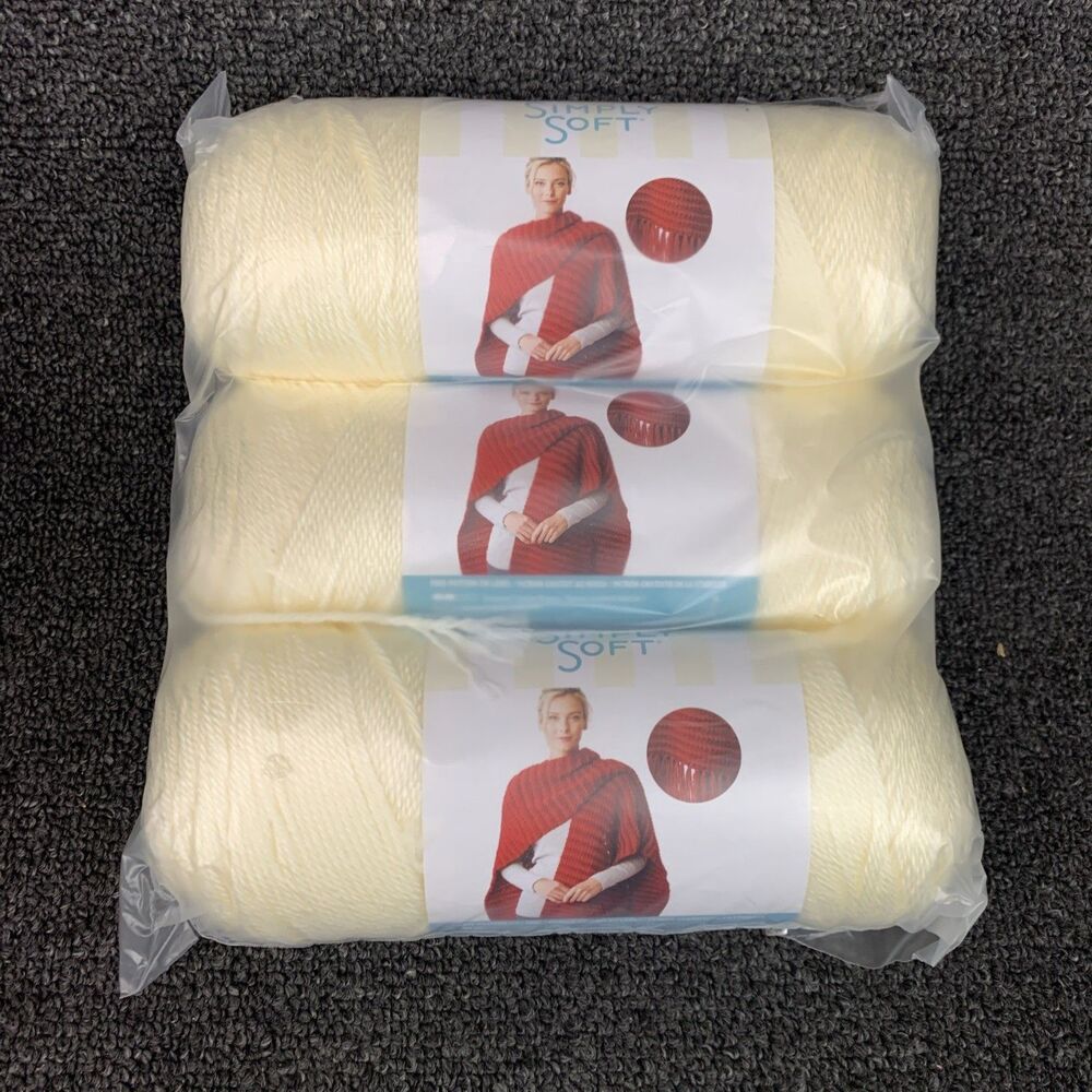 Yarnspirations Caron Simply Soft Off White 100% Acrylic Yarn 3 Skeins